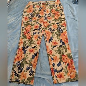 Chico's Pull On Perfect Stretch Girlfriend Slim Leg Ankle Zip Floral Pants Sz 2